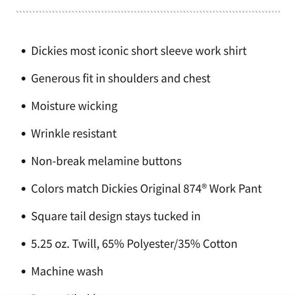 Dickies short sleeve men's work shirt big & tall - Picture 3 of 5